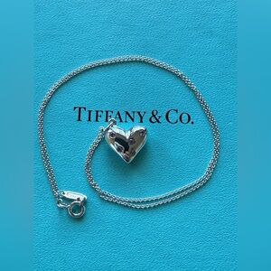 Tiffany&Co. Etoile Pink Sapphire Puffy 925 Heart Pendant Necklace 16"